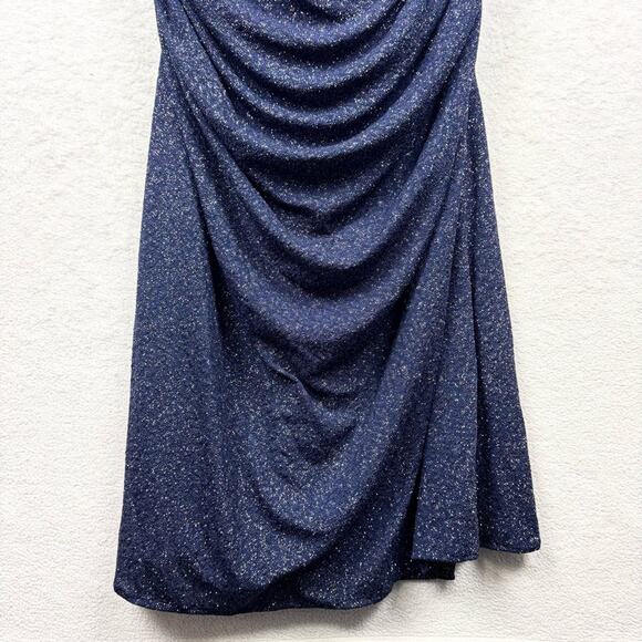Jules & Cleo Ruched Glitter Knit Cap Sleeve Sheath Stretch Gown Navy Plus Sz 2X - Picture 7 of 16